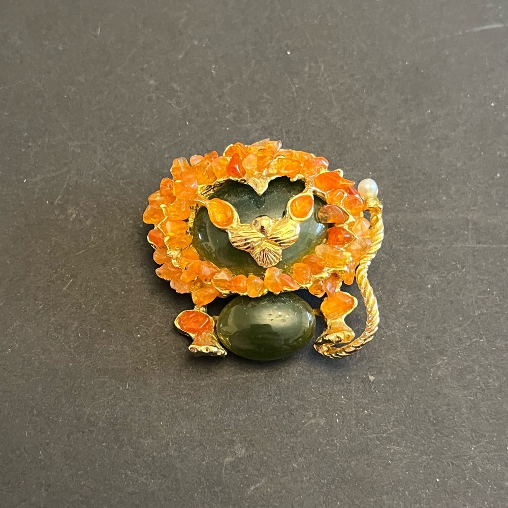 Swoboda Jade and Carnelian Lion Brooch